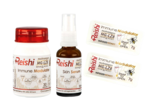 Reishi Mushroom Immune Modulator Capsules, Skin Repair & Protect Serum & 2 FREE Infused Honey Snaps